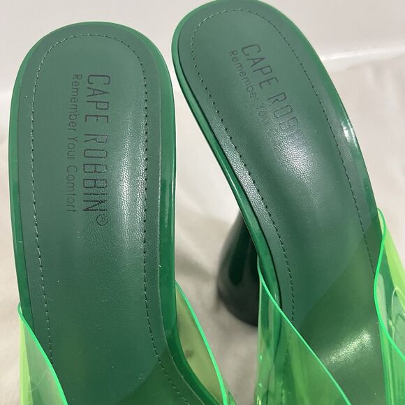 Cape Robbins Platforms High Heels Size 11 Green Slip On Plastic Avant Futuristic - Picture 4 of 7